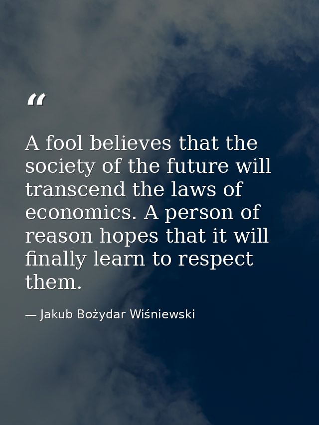 A fool believes that the society of the future will transcend the laws of economics. A person of reason hopes that it wi — Jakub Bożydar Wiśniewski