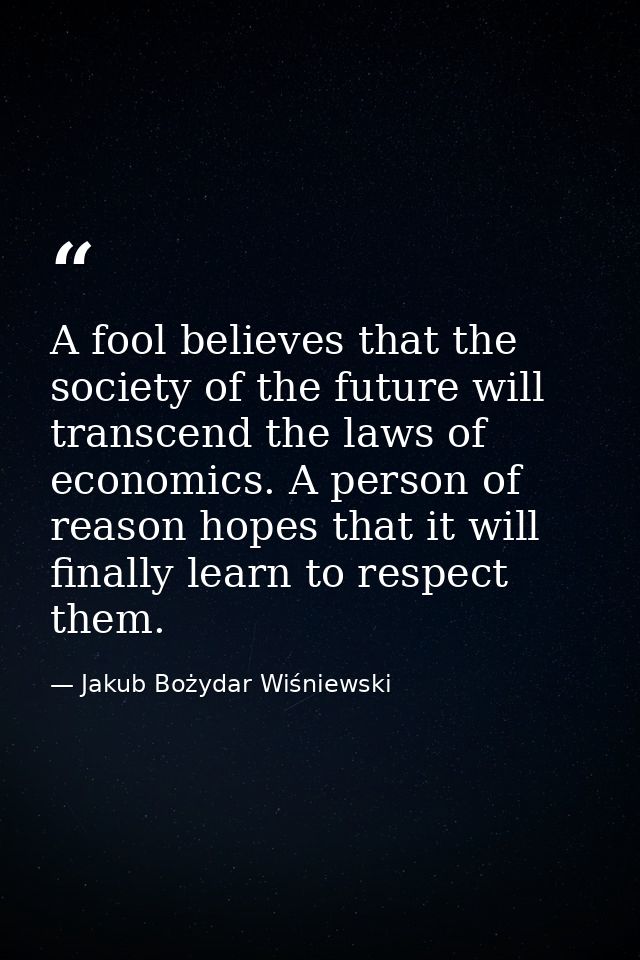 A fool believes that the society of the future will transcend the laws of economics. A person of reason hopes that it wi — Jakub Bożydar Wiśniewski