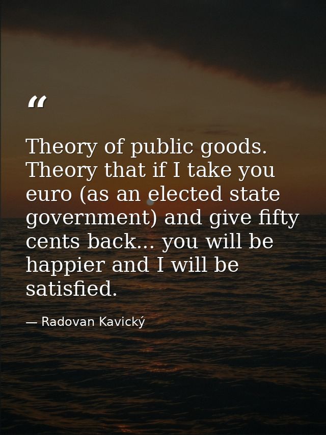 Theory of public goods. Theory that if I take you euro (as an elected state government) and give fifty cents back... you — Radovan Kavický