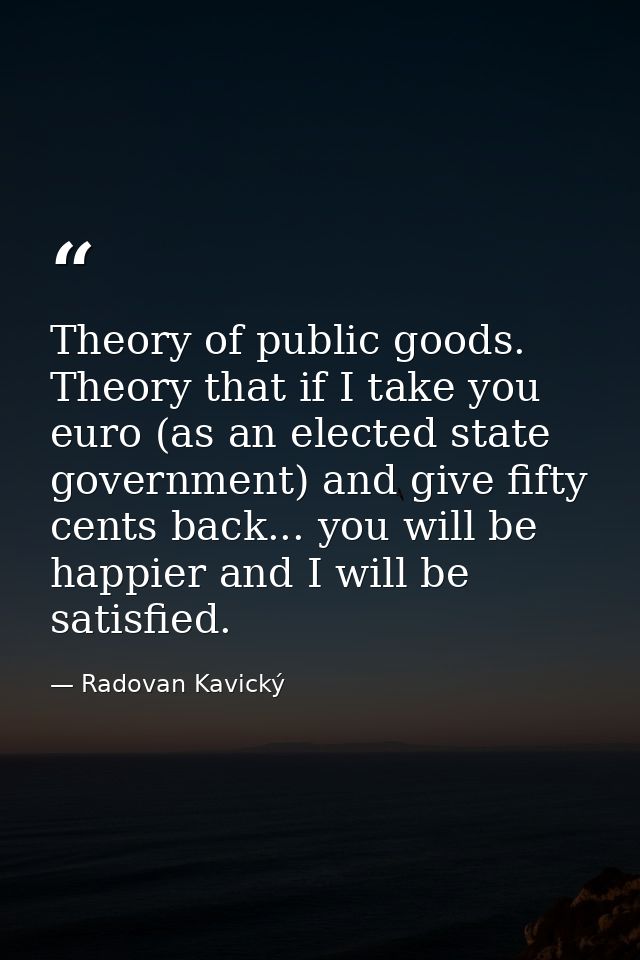 Theory of public goods. Theory that if I take you euro (as an elected state government) and give fifty cents back... you — Radovan Kavický
