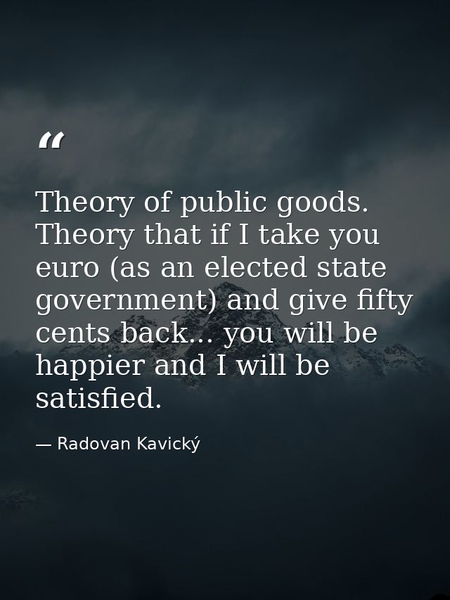 Theory of public goods. Theory that if I take you euro (as an elected state government) and give fifty cents back... you — Radovan Kavický