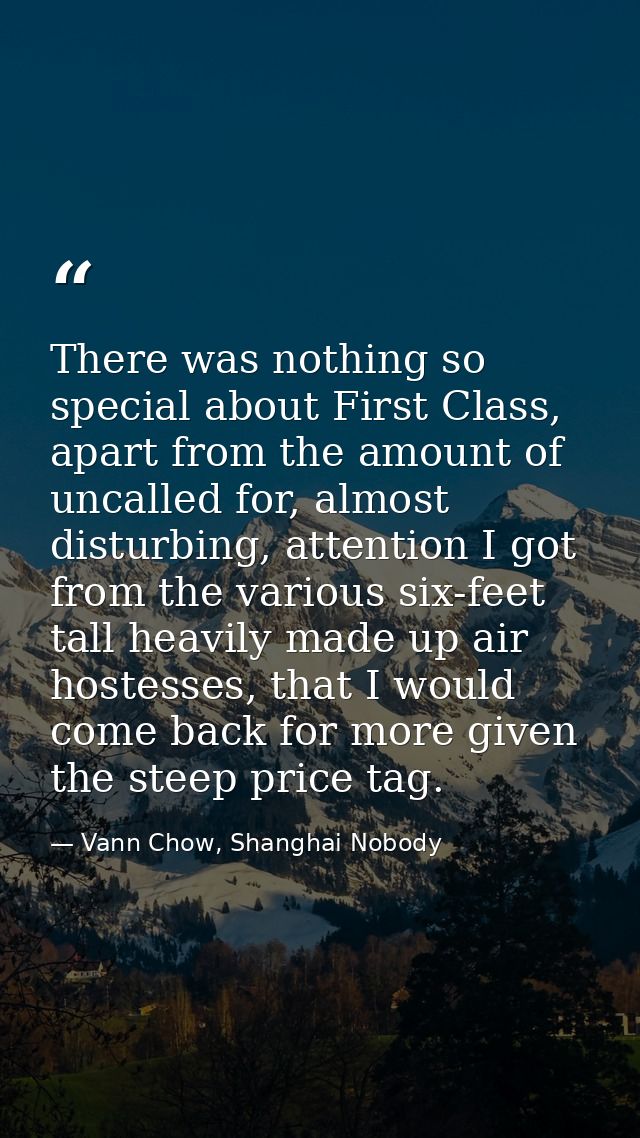 There was nothing so special about First Class, apart from the amount of uncalled for, almost disturbing, attention I go — Vann Chow, Shanghai Nobody