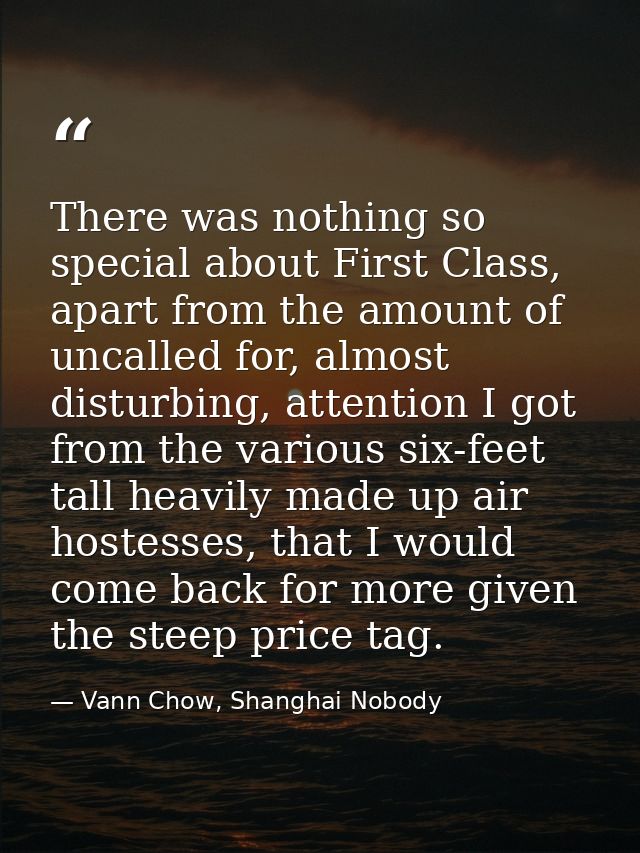 There was nothing so special about First Class, apart from the amount of uncalled for, almost disturbing, attention I go — Vann Chow, Shanghai Nobody