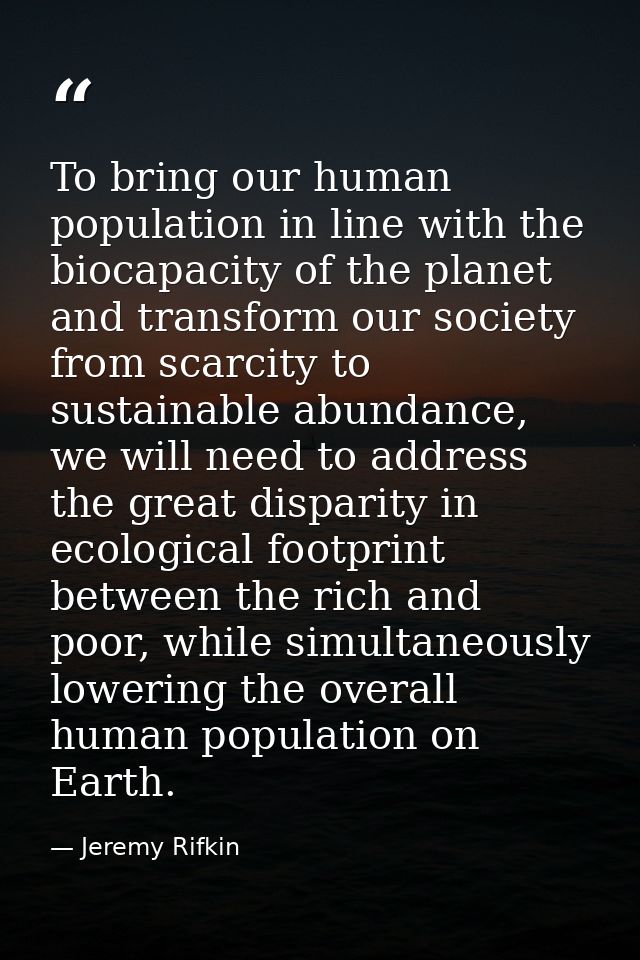 To bring our human population in line with the biocapacity of the planet and transform our society from scarcity to sust — Jeremy Rifkin