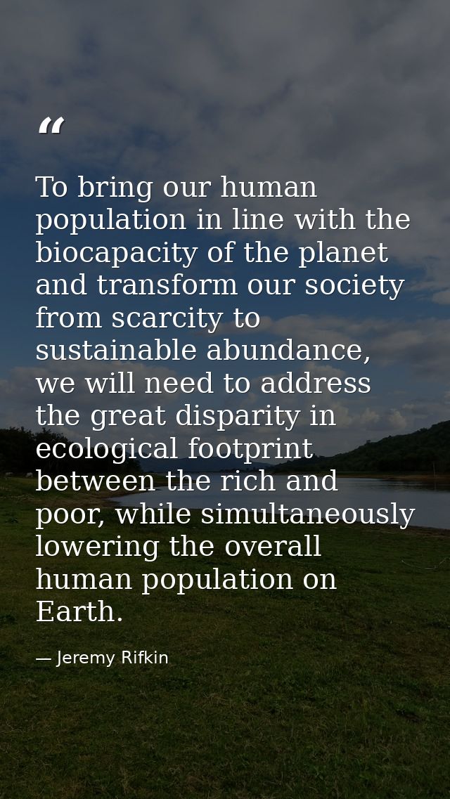 To bring our human population in line with the biocapacity of the planet and transform our society from scarcity to sust — Jeremy Rifkin