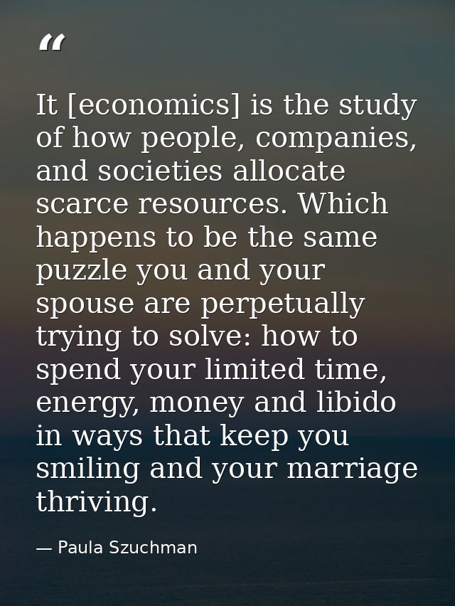 It [economics] is the study of how people, companies, and societies allocate scarce resources. Which happens to be the s — Paula Szuchman