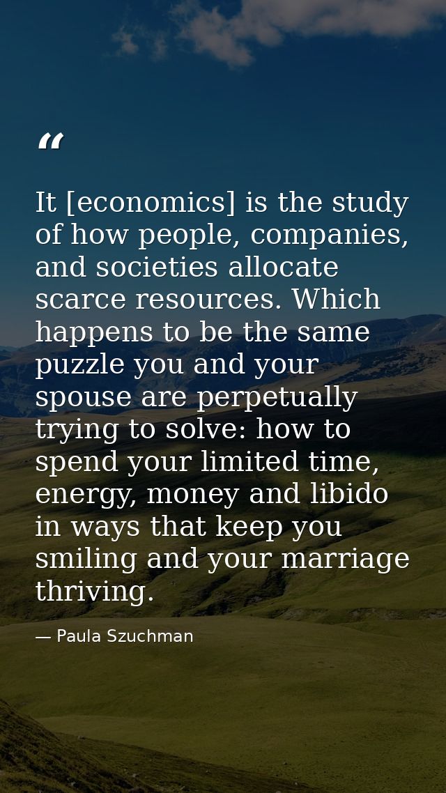 It [economics] is the study of how people, companies, and societies allocate scarce resources. Which happens to be the s — Paula Szuchman