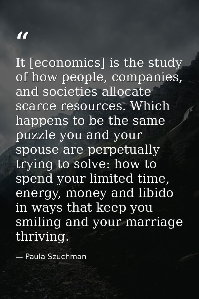 It [economics] is the study of how people, companies, and societies allocate scarce resources. Which happens to be the s — Paula Szuchman