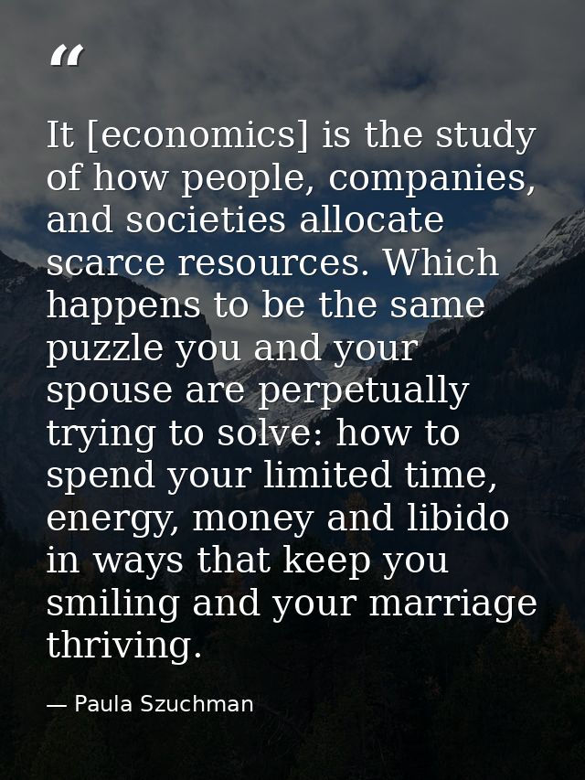 It [economics] is the study of how people, companies, and societies allocate scarce resources. Which happens to be the s — Paula Szuchman