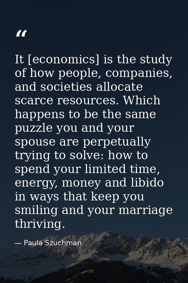 It [economics] is the study of how people, companies, and societies allocate scarce resources. Which happens to be the s — Paula Szuchman