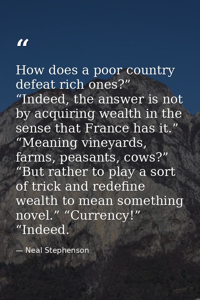 How does a poor country defeat rich ones?” “Indeed, the answer is not by acquiring wealth in the sense that France has i — Neal Stephenson