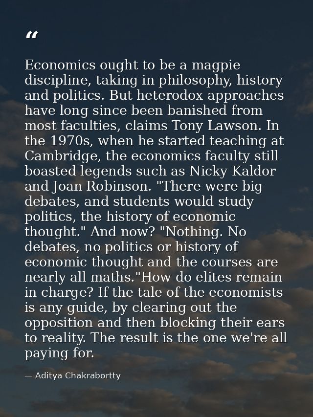 Economics ought to be a magpie discipline, taking in philosophy, history and politics. But heterodox approaches have lon — Aditya Chakrabortty