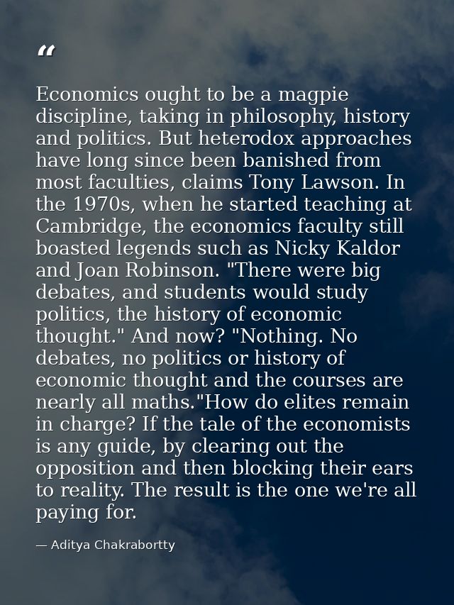 Economics ought to be a magpie discipline, taking in philosophy, history and politics. But heterodox approaches have lon — Aditya Chakrabortty