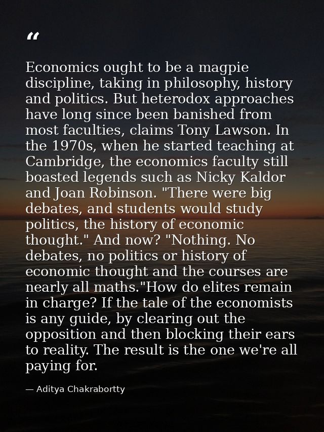Economics ought to be a magpie discipline, taking in philosophy, history and politics. But heterodox approaches have lon — Aditya Chakrabortty