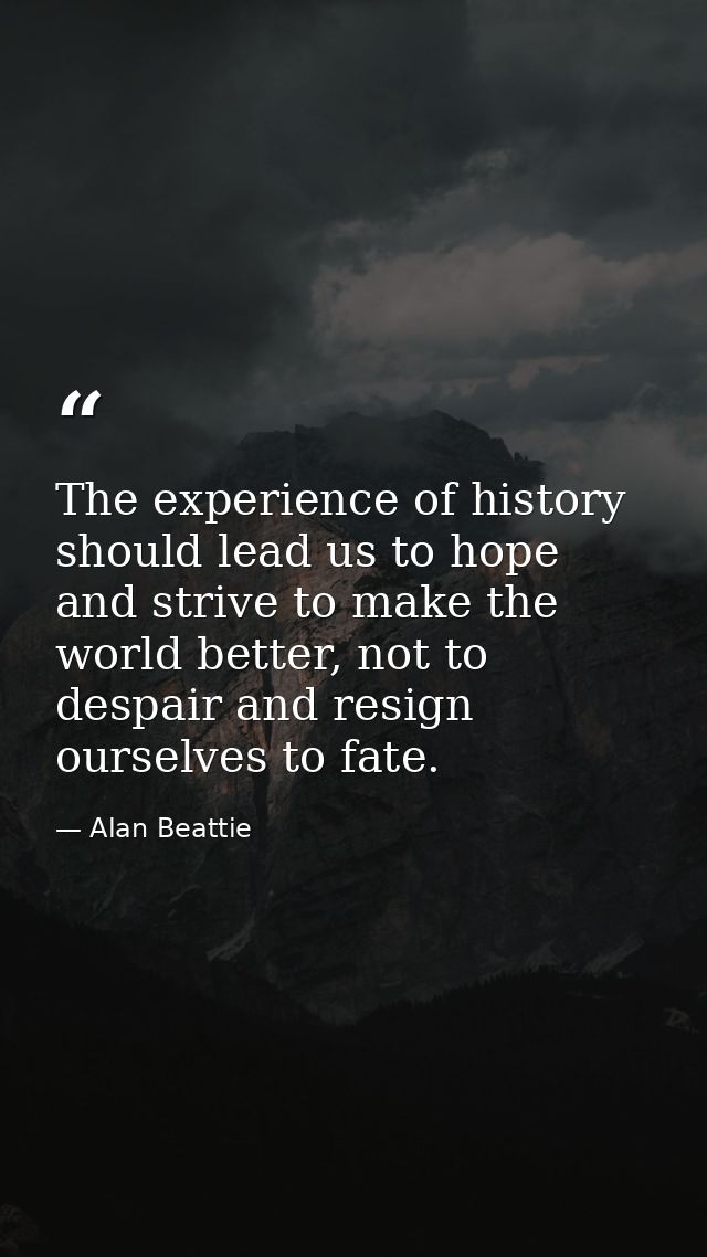 The experience of history should lead us to hope and strive to make the world better, not to despair and resign ourselve — Alan Beattie