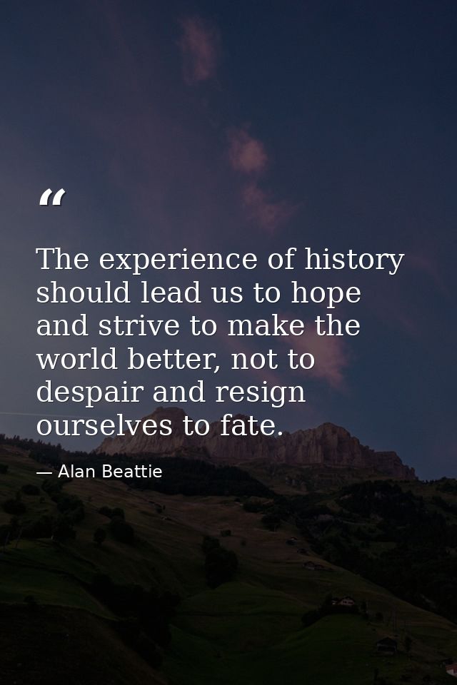 The experience of history should lead us to hope and strive to make the world better, not to despair and resign ourselve — Alan Beattie