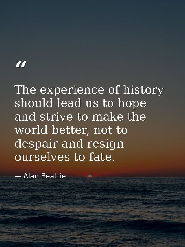 The experience of history should lead us to hope and strive to make the world better, not to despair and resign ourselve — Alan Beattie