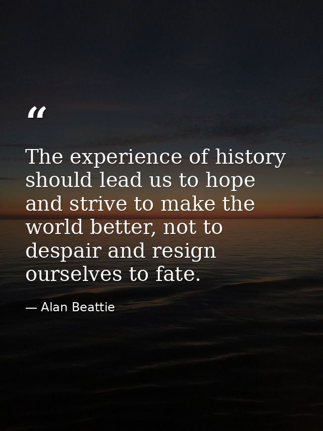 The experience of history should lead us to hope and strive to make the world better, not to despair and resign ourselve — Alan Beattie