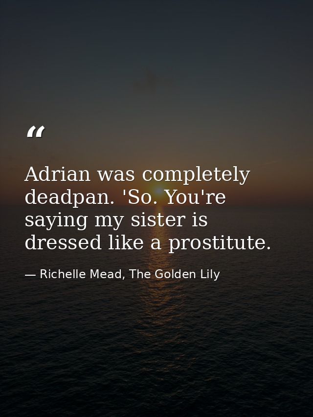 Adrian was completely deadpan. 'So. You're saying my sister is dressed like a prostitute. — Richelle Mead, The Golden Lily