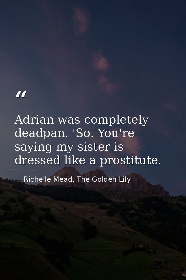 Adrian was completely deadpan. 'So. You're saying my sister is dressed like a prostitute. — Richelle Mead, The Golden Lily