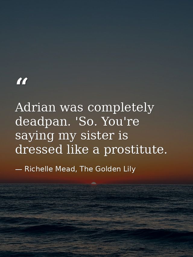 Adrian was completely deadpan. 'So. You're saying my sister is dressed like a prostitute. — Richelle Mead, The Golden Lily