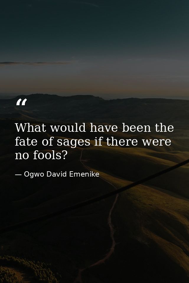 What would have been the fate of sages if there were no fools? — Ogwo David Emenike