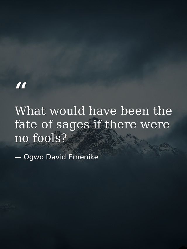 What would have been the fate of sages if there were no fools? — Ogwo David Emenike