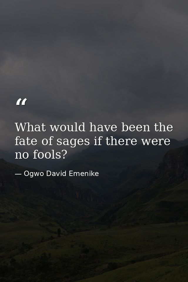What would have been the fate of sages if there were no fools? — Ogwo David Emenike