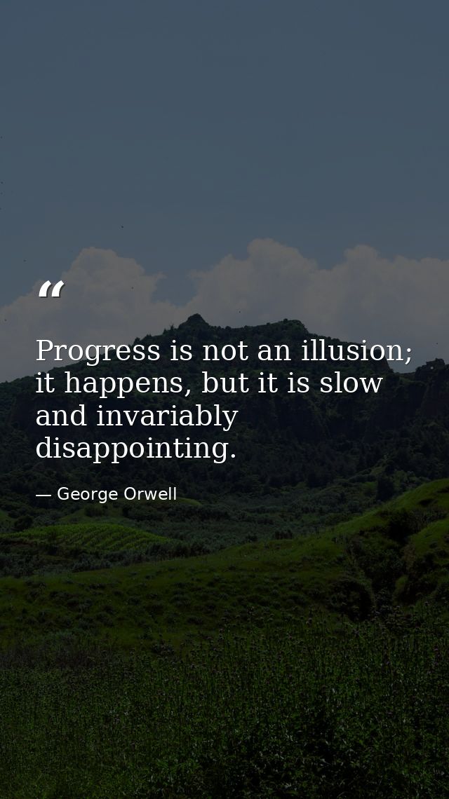 Progress is not an illusion; it happens, but it is slow and invariably disappointing. — George Orwell