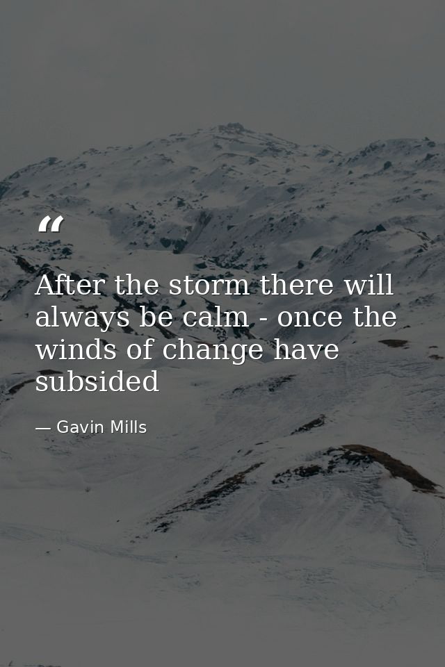 After the storm there will always be calm - once the winds of change have subsided — Gavin Mills