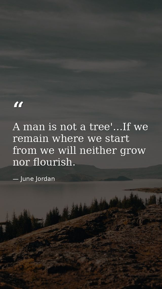 A man is not a tree'...If we remain where we start from we will neither grow nor flourish. — June Jordan