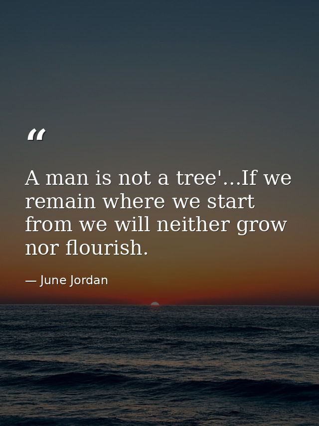 A man is not a tree'...If we remain where we start from we will neither grow nor flourish. — June Jordan