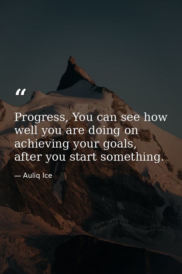 Progress, You can see how well you are doing on achieving your goals, after you start something. — Auliq Ice