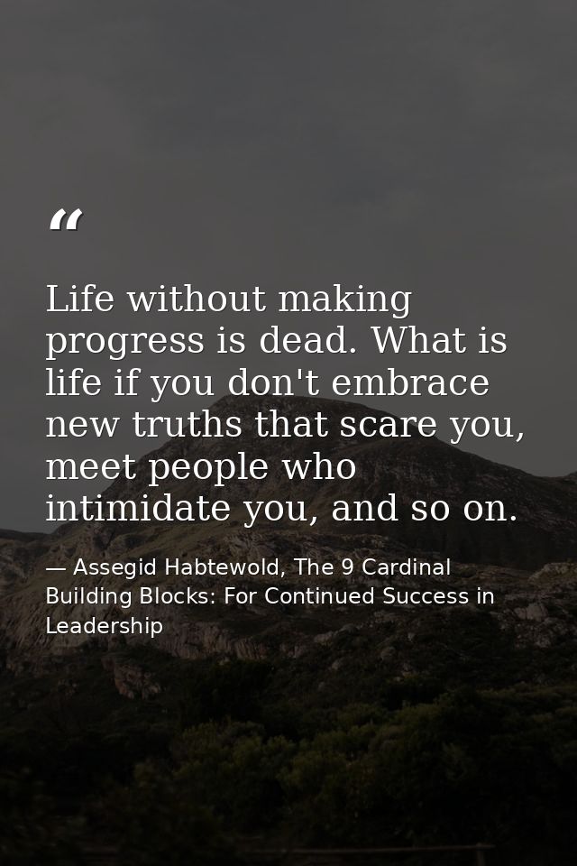 Life without making progress is dead. What is life if you don't embrace new truths that scare you, meet people who intim — Assegid Habtewold, The 9 Cardinal Building Blocks: For Continued Success in Leadership