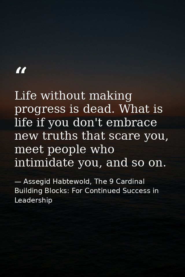 Life without making progress is dead. What is life if you don't embrace new truths that scare you, meet people who intim — Assegid Habtewold, The 9 Cardinal Building Blocks: For Continued Success in Leadership