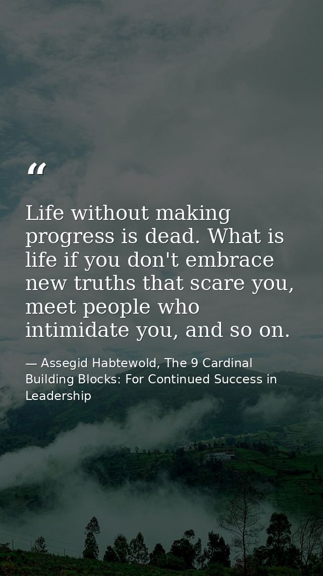 Life without making progress is dead. What is life if you don't embrace new truths that scare you, meet people who intim — Assegid Habtewold, The 9 Cardinal Building Blocks: For Continued Success in Leadership
