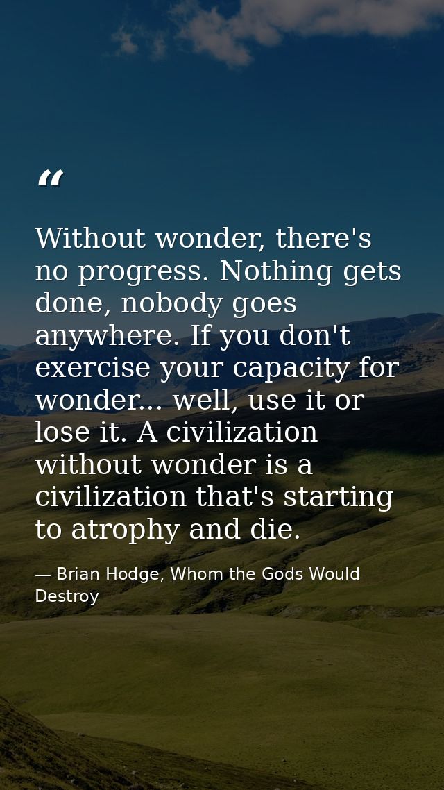 Without wonder, there's no progress. Nothing gets done, nobody goes anywhere. If you don't exercise your capacity for wo — Brian Hodge, Whom the Gods Would Destroy