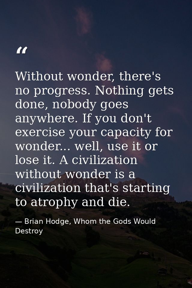 Without wonder, there's no progress. Nothing gets done, nobody goes anywhere. If you don't exercise your capacity for wo — Brian Hodge, Whom the Gods Would Destroy