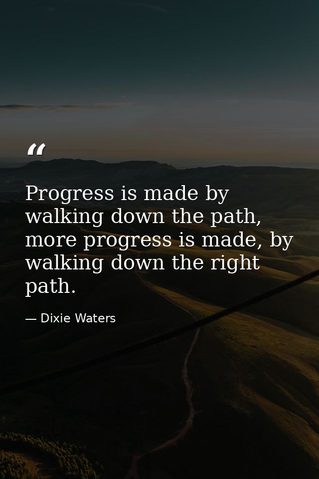 Progress is made by walking down the path, more progress is made, by walking down the right path. — Dixie Waters