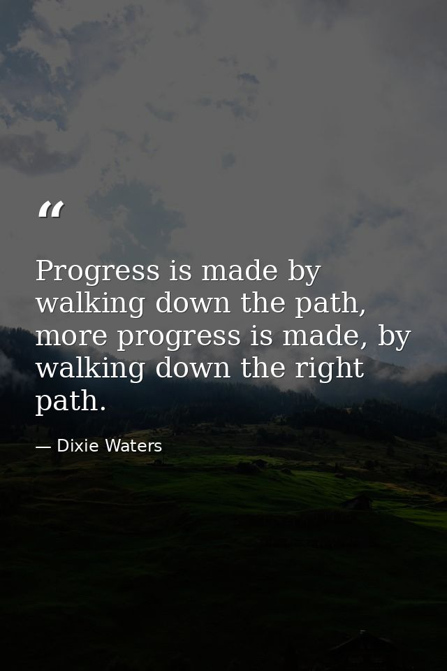 Progress is made by walking down the path, more progress is made, by walking down the right path. — Dixie Waters