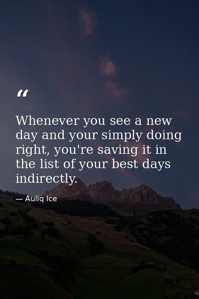 Whenever you see a new day and your simply doing right, you're saving it in the list of your best days indirectly. — Auliq Ice