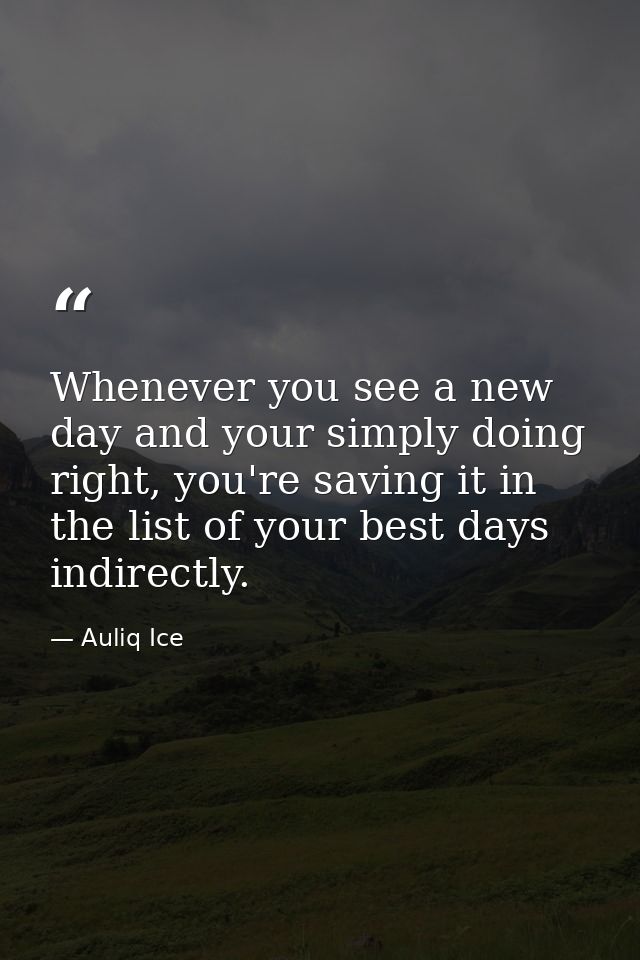 Whenever you see a new day and your simply doing right, you're saving it in the list of your best days indirectly. — Auliq Ice