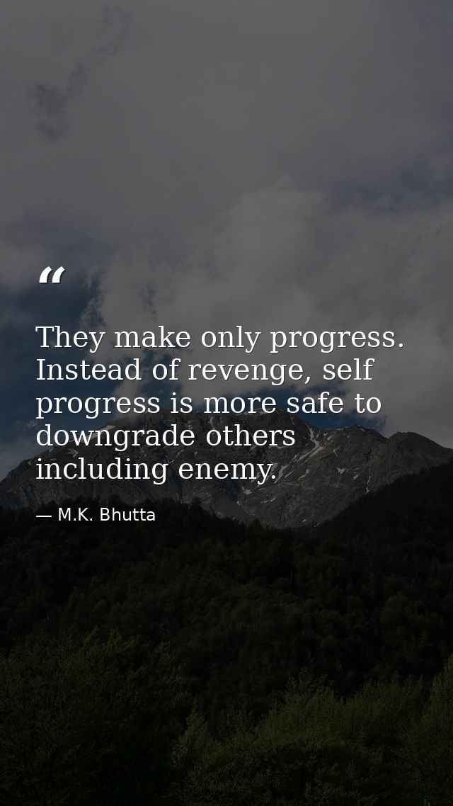 They make only progress. Instead of revenge, self progress is more safe to downgrade others including enemy. — M.K. Bhutta