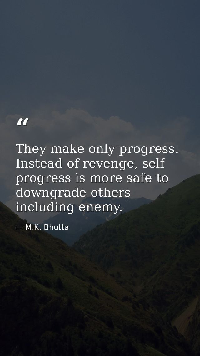 They make only progress. Instead of revenge, self progress is more safe to downgrade others including enemy. — M.K. Bhutta