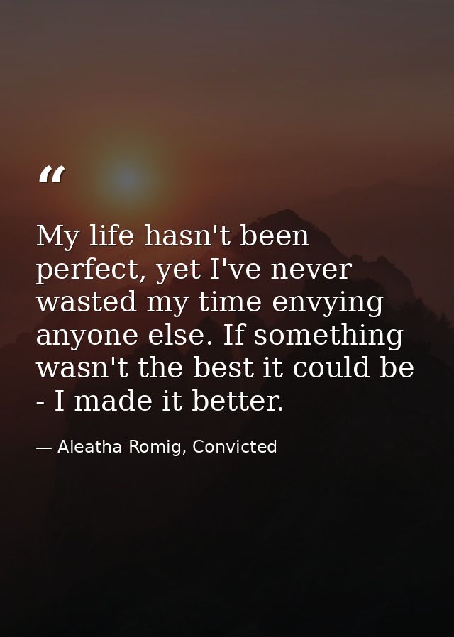 My life hasn't been perfect, yet I've never wasted my time envying anyone else. If something wasn't the best it could be — Aleatha Romig, Convicted