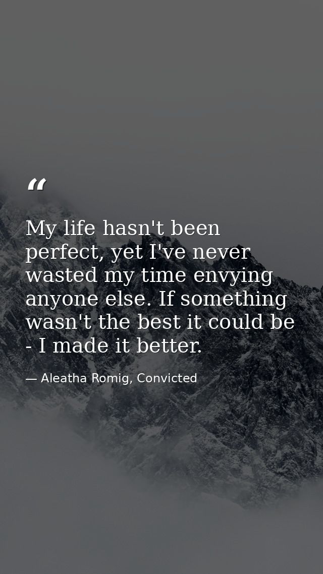 My life hasn't been perfect, yet I've never wasted my time envying anyone else. If something wasn't the best it could be — Aleatha Romig, Convicted