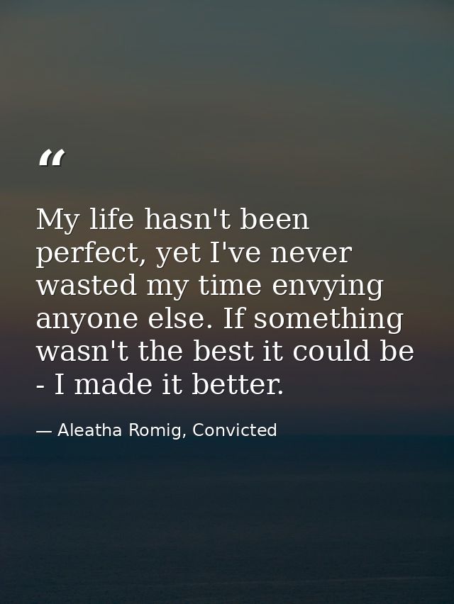 My life hasn't been perfect, yet I've never wasted my time envying anyone else. If something wasn't the best it could be — Aleatha Romig, Convicted