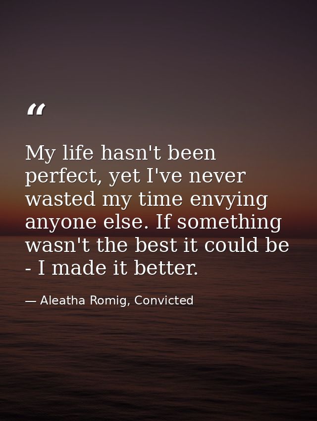 My life hasn't been perfect, yet I've never wasted my time envying anyone else. If something wasn't the best it could be — Aleatha Romig, Convicted