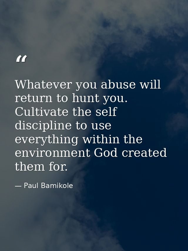 Whatever you abuse will return to hunt you. Cultivate the self discipline to use everything within the environment God c — Paul Bamikole
