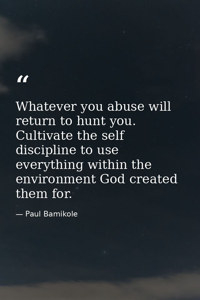 Whatever you abuse will return to hunt you. Cultivate the self discipline to use everything within the environment God c — Paul Bamikole